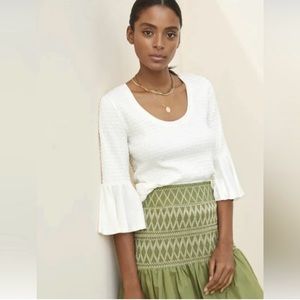 Anthropologie Smocked Bell Sleeve Top Ivory Size S